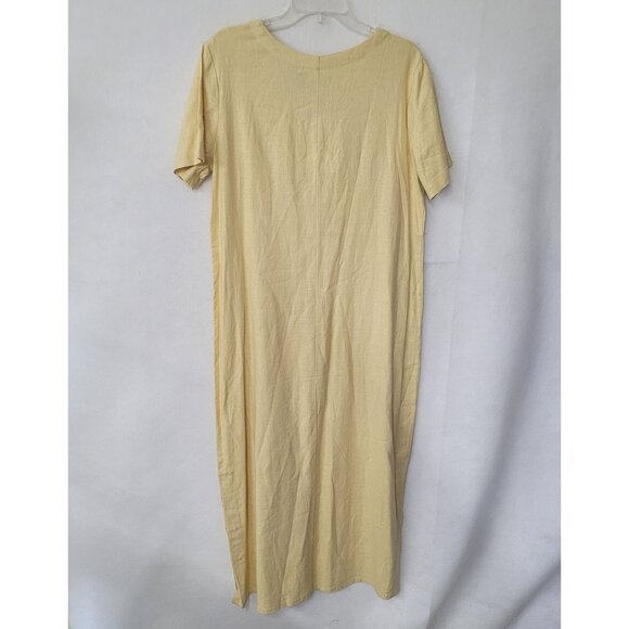 Studio Ease Dress Womens 14 Linen Rayon Short Sleeve Maxi Pockets Side Buttons - Picture 7 of 13